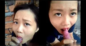 Em gái liếm củ khoải ở vườn sau nhà